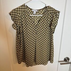 CAROLINA BELLE‎ MONTREAL Womens Geometric Print V Neck Flutter Sleeve Top Size S